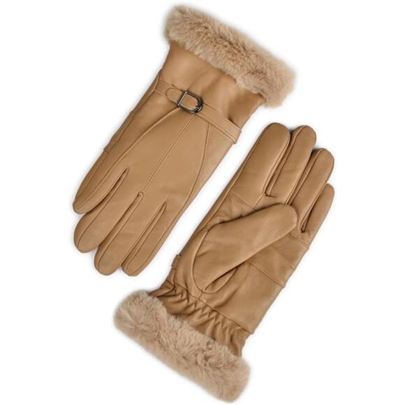 Women's Leather Gloves Winter Thermal Dress Gloves Fur Lined - Picture 2 of 4